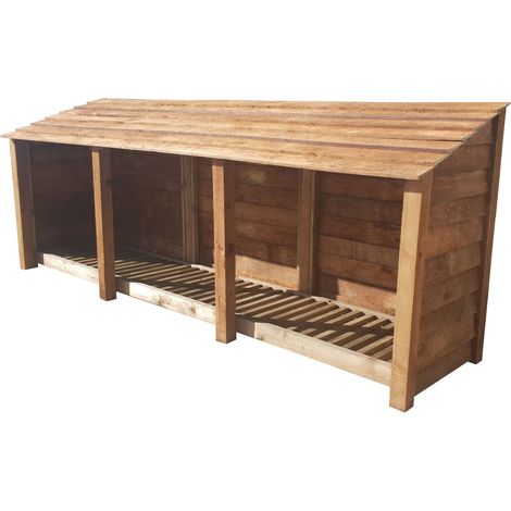 Wooden Log Store, W335xH126cm (Brown finish)