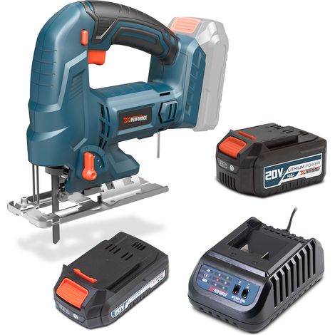 Scie sauteuse pendulaire 20V livrée livrée avec 1 batterie 2Ah, 1 batterie 4Ah et un chargeur rapide. (1/4)