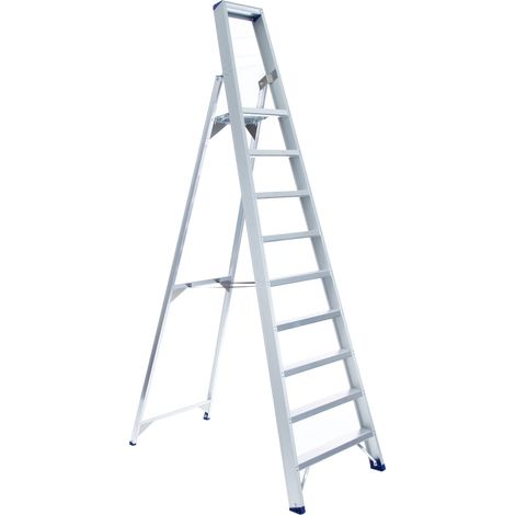 ASC Eurostairs Stufenstehleiter einseitig eloxiert mit Plattform 9 Stufen
