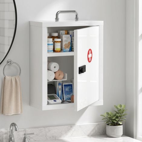 Armoire à pharmacie murale à serrure à code, 3 niveaux, acier blanc 32 x 14 x 38 cm HAVRYA (1/4)