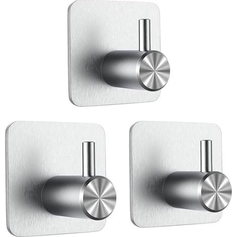 Pack 3M Adhesive Hooks, Bathroom Wall Hooks, Towel Holder No Drilling, Stainless Steel Towel Holder for Kitchen, Silver MUMU