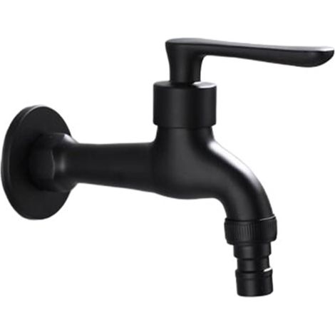 Robinet de machine à laver noir long à poignée unique, robinet de jardin à poignée unique, robinets noirs