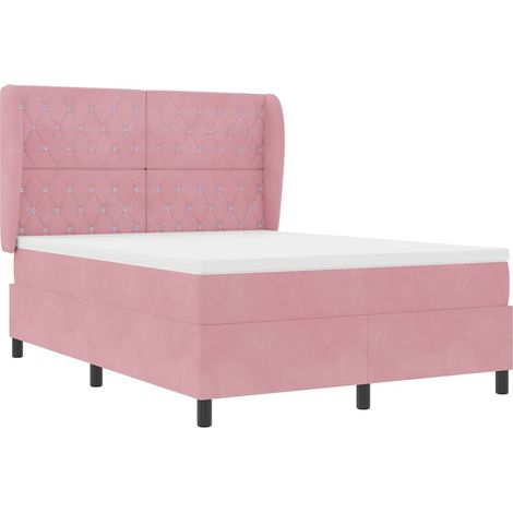 Box Spring Bed with Mattress Pink 140 x 200 cm Velvet vidaXL (1/5)