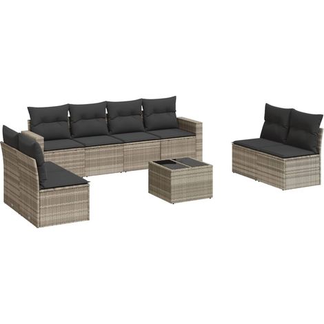 vidaXL Set muebles jardín 9 pzas y cojines ratán sintético gris claro (1/2)