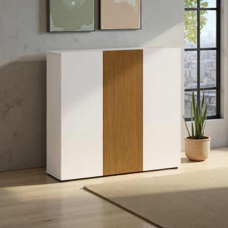 Zapatero Palasio, Mueble para 24 Pares, 10 Estantes Hecho en Italia, 3 Puertas, 120x34x115h cm Blanco Brillante (1/5)
