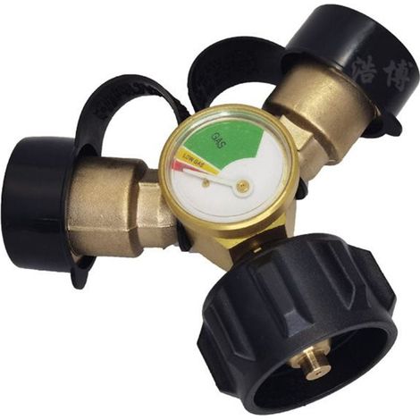 Splitter Propane - Adaptateur Y en Laiton avec Manomètre - Pour Bouteille de Gaz Propane 20 lb - Débit 80000 à 150000 BTU/h - 1 Pièce (1/5)