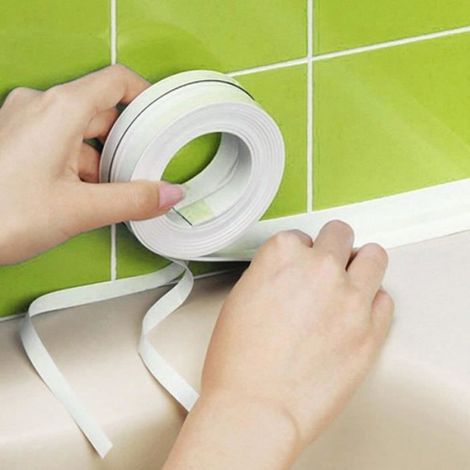 Ruban d'étanchéité - PVC Blanc - 3,2 m x 3,8 cm - Pour joints cuisine salle de bains - 1 pièce (1/4)