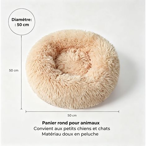 Nid d'hiver rond en peluche épaisse pour chien et chat, diamètre 50 cm, panier confortable et lavable - Jaune clair (1/5)