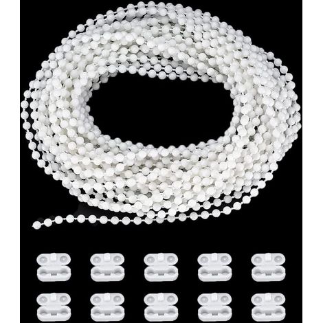 Chaînette de Rechange 10 m – Cordon à Billes 4,5 mm pour Stores Vénitiens Enrouleurs – Avec 10 Connecteurs – Blanc (1/5)