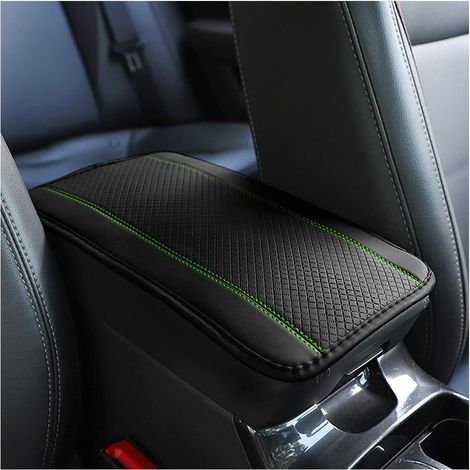 Coussin d'Accoudoir Voiture en Cuir, Housse pour Console Centrale pour Accoudoir, Accessoires Confortables pour Sièges de Voiture pour la Plupart des Voitures, Motos et SUVs (Vert Noir) (1/5)