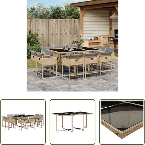 vidaXL Mesa de jardín -  Set comedor de jardín 11 pzas con cojines ratán sintético beige (1/5)