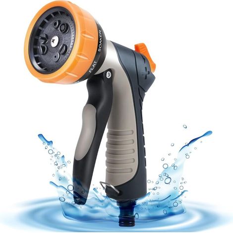 Garden Hose Pipe Spray Gun - 9 Adjustable Patterns Water Hose Sprayer Nozzle Heavy Duty Hose Head Gun for Car Wash, Garden Shower & Pets (Hose Gun + Connector)
