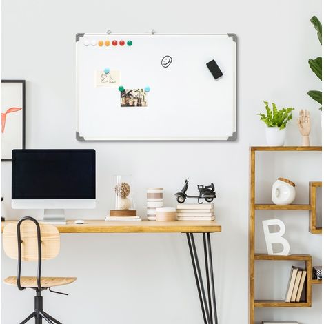 Tableau blanc magnétique 90x60x1,8 cm en aluminium blanc, avec accessoires, pour bureau – MEUBLIV (1/5)
