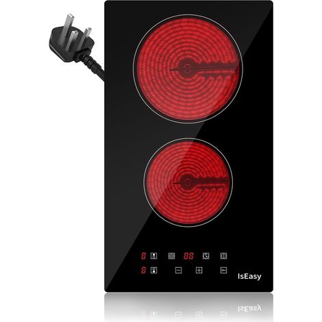 IsEasy Electric Ceramic Hob with Plug-in, Built-in & Portable Cooktop, 30cm 2 Zones 3000W [Energy Class A+]