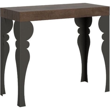 Console extensible orientale bois noyer et métal anthracite 12 personnes 40 à 300 cm Torza (1/5)