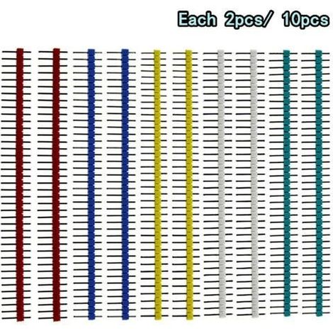 10pcs-m-multicolor - Bande De Connecteur Jst Pour Arduino, 40 Broches 1x40, Une Rangée Mâle Et Femelle 2.54,