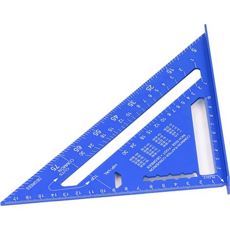 Équerre de charpente 7 pouces alliage aluminium double graduation 45 90 degrés règle triangle rapporteur outil menuisier bois bleu (1/5)