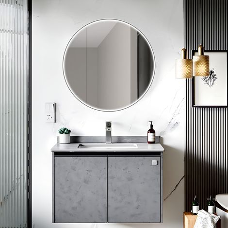 Spiegelschrank mit Beleuchtung Talos Black Nova Ø60 cm schwarz - Spiegelschrank Bad mit 2 Ablageflächen - Aluminium - Rückwand verspiegelt (1/5)