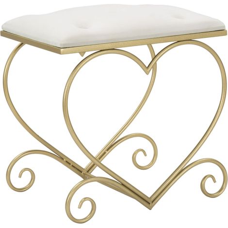 Tabouret Design "Heart" 51cm Crème & Or (1/5)