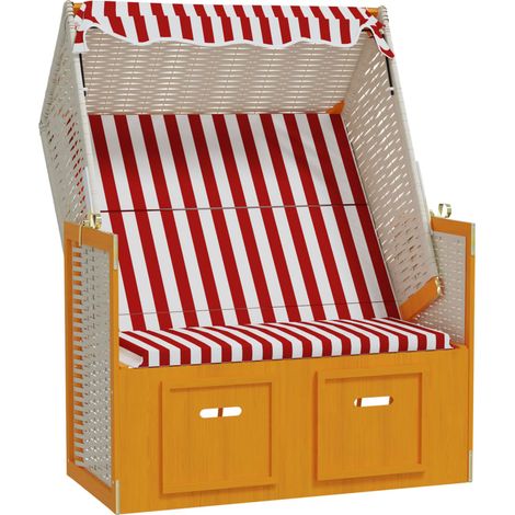 Strandkorb avec auvent résine tressée bois solide rouge blanc (1/5)