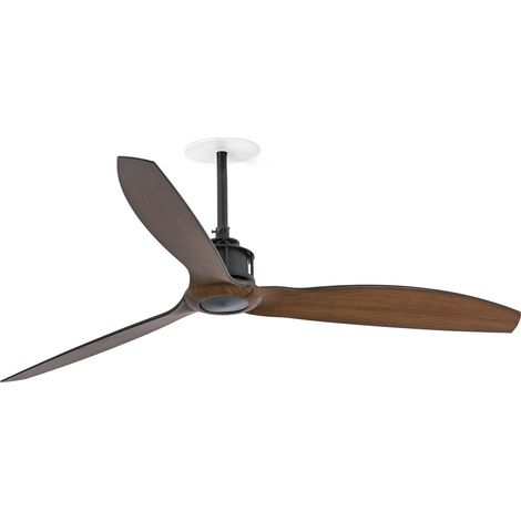 FARO Deckenventilator in Schwarz aus Holz Nussbaum-Flügel DC-Motor 6 Geschwindigkeiten Reverse-Funktion für schräge Decken TUYA-kompatibel Ø1280 mm Just Fan M Recess