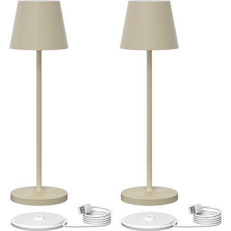 2 pièces lampe de table led rechargeable  Dimmable luminosité  Rechargeable Couleur de Lumière blanche froide  Pour l'intérieur et l'extérieur  Contacter la base de recharge  (Sable) (1/5)