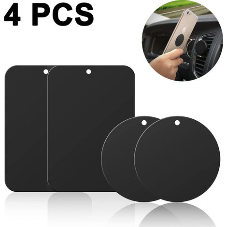 Metall-Montageplatten, 4 universelle Ersatz-Montageplatten mit 3M-Klebeband für magnetische Autotelefonhalterungen, 2 rechteckige und 2 runde. (1/5)