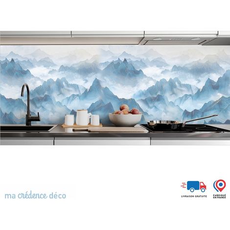 Crédence : Montagnes lointaines et filets dorés - Couleur Couleurs pales - Alu composite - 120 - 60 (1/3)