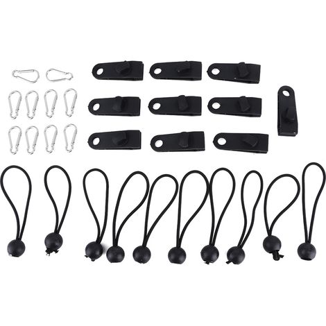 Lot de 10 pinces à tente multi-usages avec boule élastique, clips anti-vent pour auvent extérieur et accessoires de serrage.