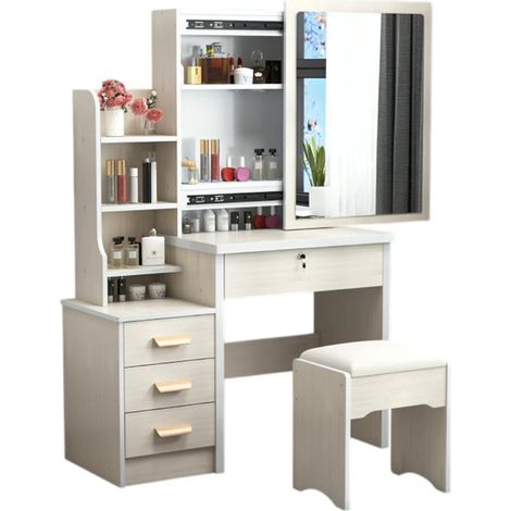 TRADE SHOP - Toeletta Tavolo Da Trucco Cosmetici Con Specchio Scorrevole Cassettiera Mensole Sgabello - (1/5)