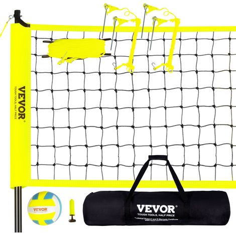 Filet de Volleyball en PE Poteau en Acier Hauteur Réglable Kit Professionnel Volley-ball Portable avec Ballon Sac de Transport et Ligne de Délimitation pour Entraînement Plage Jardin Extérieur (1/5)