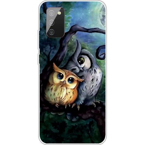 ENSEMBLE COQUE EN SILICONE POUR SAMSUNG GALAXY A02s 2 HIBOUX + VERRE TREMPÉ (1/4)