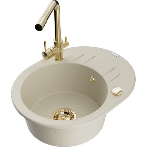 Mexen Kevin lavello in granito a 1 vasca con sgocciolatoio e rubinetto cucina Duero, beige - 6517-69-671600-50 (1/5)