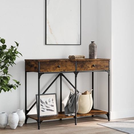 Table console-Table d'entrée chêne fumé 100x39x78,5 cm bois d'ingénierie (1/5)