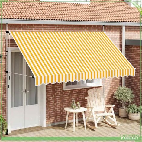 Auvent rétractable manuel - FAFEICY - 43235 - Rayures orange et blanc - Largeur 350 cm - Projection 120 cm (1/5)