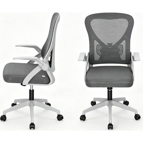 CHICFURN Silla de oficina ergonómica 62x55,5x111,5 cm gris de malla, reposabrazos abatibles (1/5)