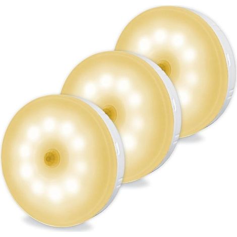Lampe LED 3 pièces - Lampe LED magnétique - Veilleuse - Veilleuse avec détecteur de mouvement - Lampe LED rechargeable USB - Éclairage sous meuble - Applique murale - ABS - Blanc (1/5)
