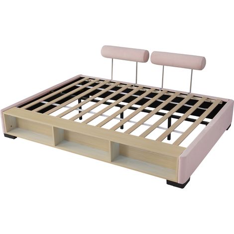 Gepolstertes rosa Kinderbett 140x200 cm mit seitlichem Stauraum, LED, niedrig, MODENUIT (1/5)