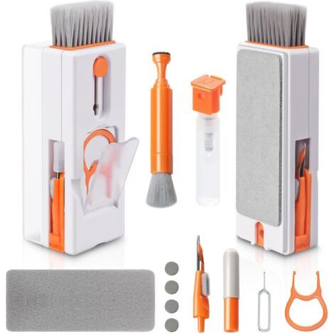 Kit per la pulizia della tastiera, detergente multifunzionale 11 in 1 per tastiere di PC, spazzola per la pulizia della tastiera, compatibile con tablet, smartphone, computer e cuffie, colore arancion