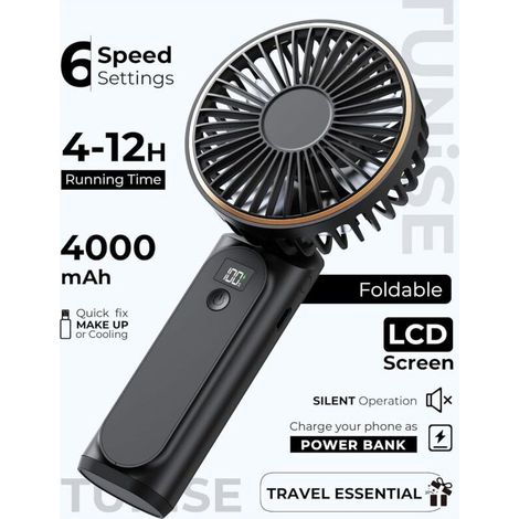 Ventilateur Portable à Main, Mini Ventilateur Pliable 180°, 6 Vitesses, Affichage LCD, Ultra Silencieux, 4000mAh, Format de Poche, Pour Intérieur Extérieur, Avec Lanière (1/5)