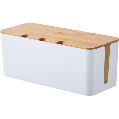 Cable Management Box with Lid: Cable Organiser Box - Storage Box for Power Strip, Tidy Workplace for Cables/Power Strips, 2 Sizes (white) (1/4)