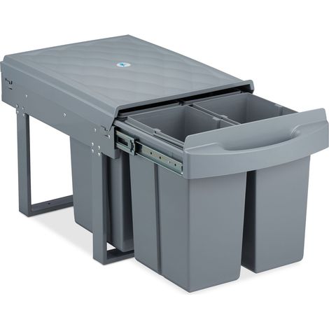 Relaxdays Einbaumülleimer 4-fach, auziehbarer Küchenmülleimer für Unterschrank, 4x 8 Liter, 34,6 x 34 x 51,8 cm, grau (1/5)