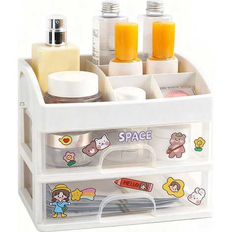 Boîte de rangement cosmétique à tiroirs en plastique pour maquillage, étui de rangement de bureau multifonctionnel, contenant pour fournitures de bureau à trois niveaux (1/4)