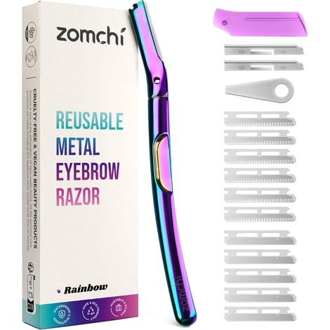 Rasoir de Dermaplaning, Rasoir à Sourcils, Arc-en-Ciel  Dermaplaning avec Capuchon en Silicone, Rasoir pour le Visage, Élimine le Duvet, Manche en Métal, 11 Lames de Rechange (1/5)