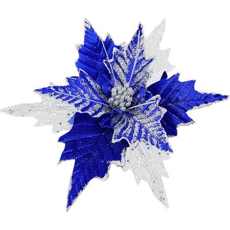 Fleur à Paillettes de Noël, Poinsettia Authentique avec Clips pour Bricolage, Couronne de Noël, Décoration de Fête à Domicile de Vacances (220627LW03-1) (1/5)