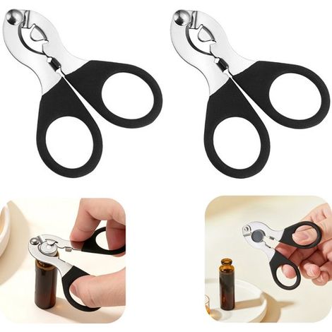Ciseaux ouvre-bouchons lot de 2 de 8,5 x 6,6 cm - ciseaux en inox pour flacons, noirs (1/5)