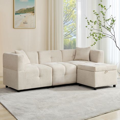 Modulares Dreisitzer Sofa mit Stauraum Chenille Beige OKMYHOME (1/5)