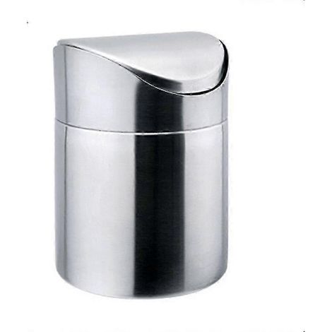 Petite poubelle en acier inoxydable avec couvercle à charnière pour voiture, bureau ou espace de travail (0,8 L). (1/5)