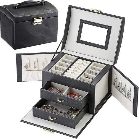 Boîte à bijoux femme en cuir PU, boîte à bijoux de voyage avec tiroir verrouillable (1/5)