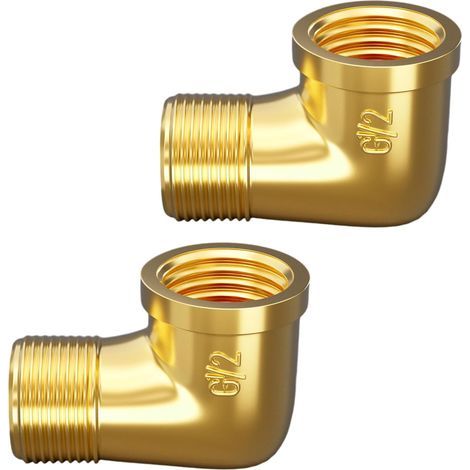 Lot de 2 Coudes en Laiton 90°, Filetage Intérieur et Extérieur 1/2", Raccord pour Eau Potable, Plomberie (1/2)